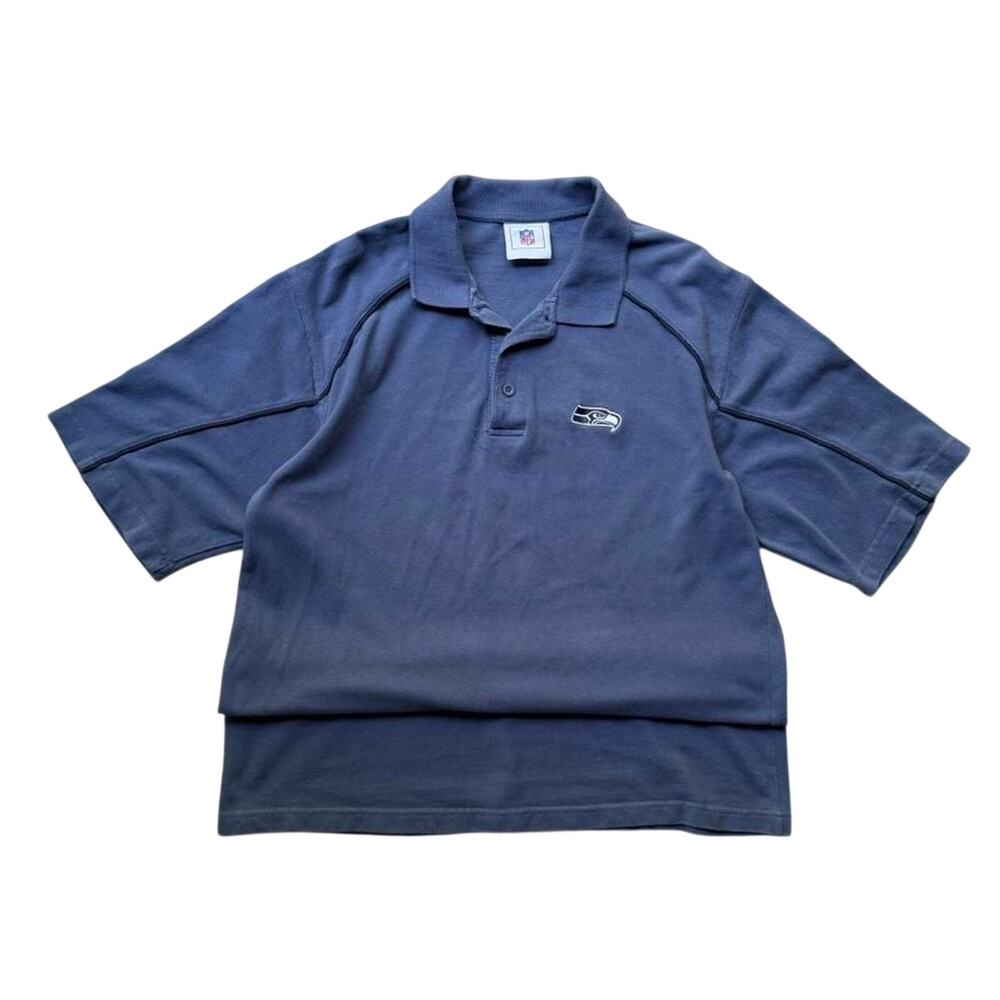 Vintage Seattle Seahawks Blue Men's L Collared Polo Shirt